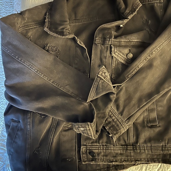 Distressed black denim jacket - Picture 3 of 5